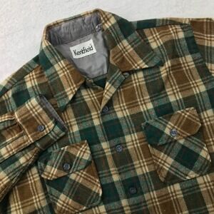 True Vintage 60s Loop Collar Board Shirt Mens M Kentfield Wool Plaid Pockets